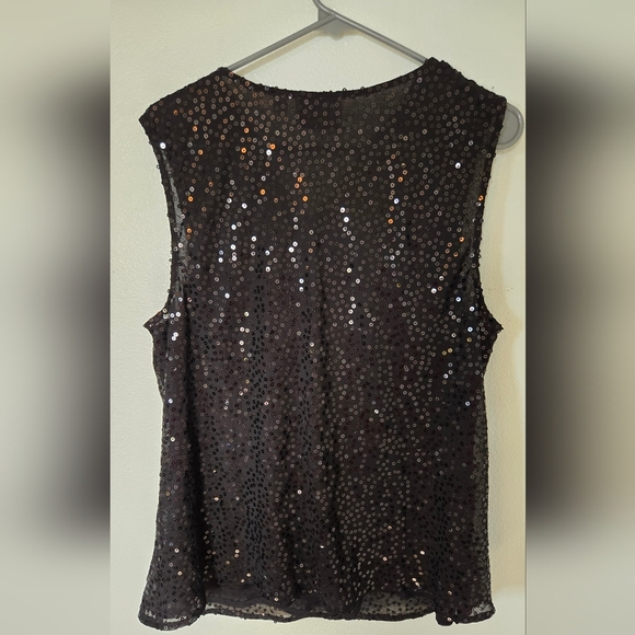 Linea Black Sequin Cowl Neck Tank Size XL - Picture 2 of 5